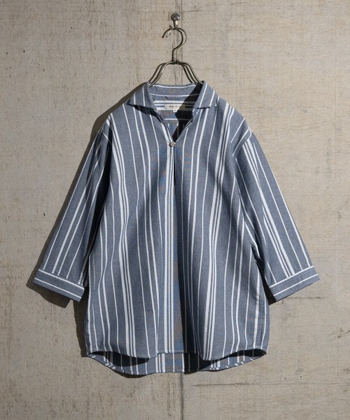 Candy Fantasy（キャンディーファンタジー）の「【a】パナマ7分袖カプリシャツ（シャツ/ブラウス・メンズ・カーキ/ミント/ネイビー/ピンク/ベージュ/ブラック×ホワイト/ホワイト×ネイビー/ネイビー×ホワイト/ホワイト/ブルー/ベージュ系/イエロー/ホワイト系その他/ブルー系その他/ブラック・MEDIUM/LARGE/X-LARGE）」の12枚目の写真