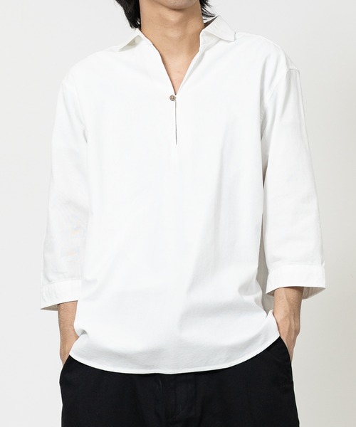 Candy Fantasy（キャンディーファンタジー）の「【a】パナマ7分袖カプリシャツ（シャツ/ブラウス・メンズ・カーキ/ミント/ネイビー/ピンク/ベージュ/ブラック×ホワイト/ホワイト×ネイビー/ネイビー×ホワイト/ホワイト/ブルー/ベージュ系/イエロー/ホワイト系その他/ブルー系その他/ブラック・MEDIUM/LARGE/X-LARGE）」の2枚目の写真