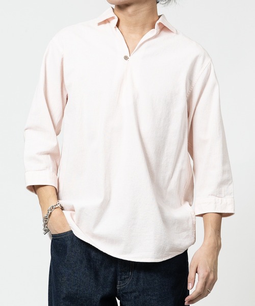 Candy Fantasy（キャンディーファンタジー）の「【a】パナマ7分袖カプリシャツ（シャツ/ブラウス・メンズ・カーキ/ミント/ネイビー/ピンク/ベージュ/ブラック×ホワイト/ホワイト×ネイビー/ネイビー×ホワイト/ホワイト/ブルー/ベージュ系/イエロー/ホワイト系その他/ブルー系その他/ブラック・MEDIUM/LARGE/X-LARGE）」の15枚目の写真