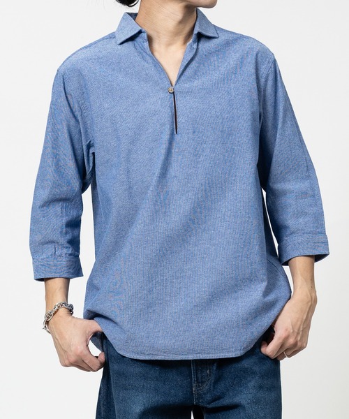 Candy Fantasy（キャンディーファンタジー）の「【a】パナマ7分袖カプリシャツ（シャツ/ブラウス・メンズ・カーキ/ミント/ネイビー/ピンク/ベージュ/ブラック×ホワイト/ホワイト×ネイビー/ネイビー×ホワイト/ホワイト/ブルー/ベージュ系/イエロー/ホワイト系その他/ブルー系その他/ブラック・MEDIUM/LARGE/X-LARGE）」の11枚目の写真