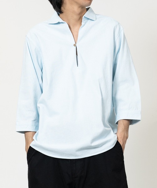 Candy Fantasy（キャンディーファンタジー）の「【a】パナマ7分袖カプリシャツ（シャツ/ブラウス・メンズ・カーキ/ミント/ネイビー/ピンク/ベージュ/ブラック×ホワイト/ホワイト×ネイビー/ネイビー×ホワイト/ホワイト/ブルー/ベージュ系/イエロー/ホワイト系その他/ブルー系その他/ブラック・MEDIUM/LARGE/X-LARGE）」の9枚目の写真