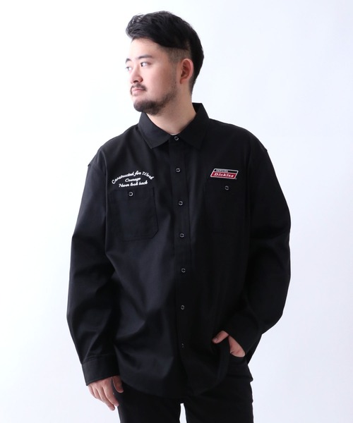 Dickies（ディッキーズ）の「Dickies/ディッキーズ ツイル 刺繍ワッペン ワークシャツ/大きいサイズ（シャツ/ブラウス・メンズ・ブラック/ベージュ・2L/3L/4L/5L）」の2枚目の写真