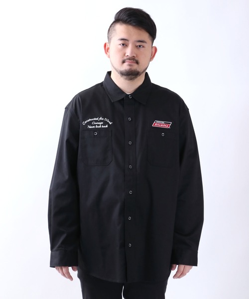 Dickies（ディッキーズ）の「Dickies/ディッキーズ ツイル 刺繍ワッペン ワークシャツ/大きいサイズ（シャツ/ブラウス・メンズ・ブラック/ベージュ・2L/3L/4L/5L）」の8枚目の写真