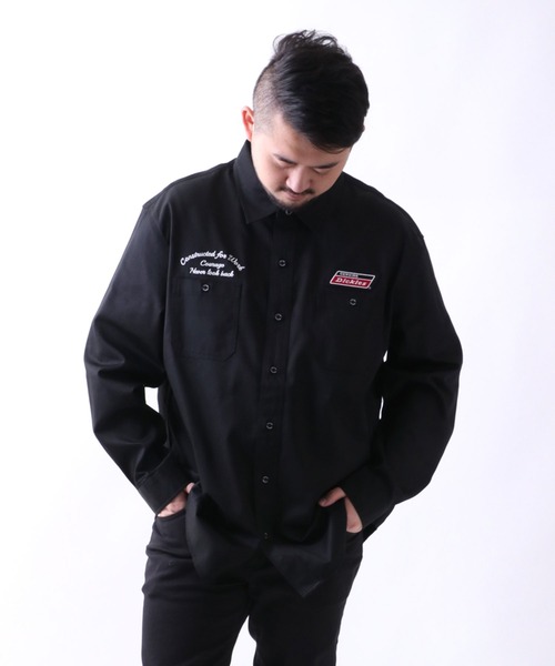 Dickies（ディッキーズ）の「Dickies/ディッキーズ ツイル 刺繍ワッペン ワークシャツ/大きいサイズ（シャツ/ブラウス・メンズ・ブラック/ベージュ・2L/3L/4L/5L）」の12枚目の写真