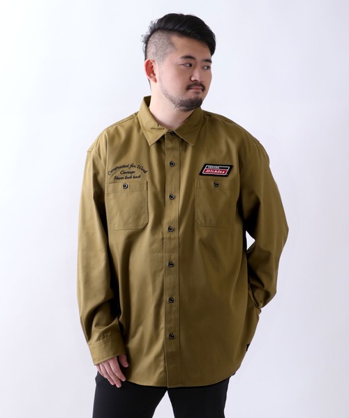 Dickies（ディッキーズ）の「Dickies/ディッキーズ ツイル 刺繍ワッペン ワークシャツ/大きいサイズ（シャツ/ブラウス・メンズ・ブラック/ベージュ・2L/3L/4L/5L）」の4枚目の写真