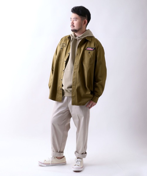 Dickies（ディッキーズ）の「Dickies/ディッキーズ ツイル 刺繍ワッペン ワークシャツ/大きいサイズ（シャツ/ブラウス・メンズ・ブラック/ベージュ・2L/3L/4L/5L）」の14枚目の写真
