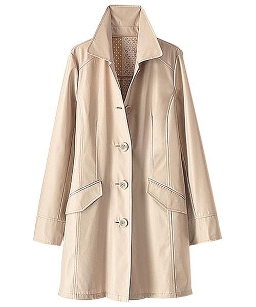 花柄プリントボンティングベージュ ロングコート 花柄プリントボンティングベージュ ロングコート 【公式通販】