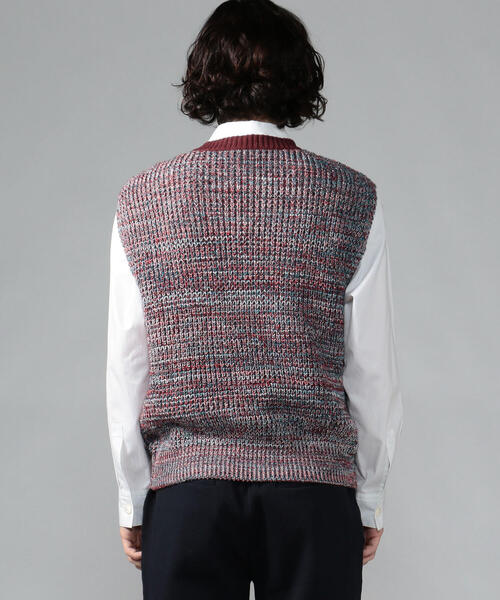□CABaN コットンカシミヤワッフルMIX クルーネックベスト