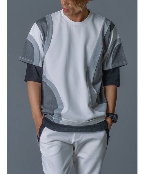 REGIEVO(レジエボ)の「【REGIEVO】ラウンド切替配色TEEシャツ アスレジャー ビッグシルエット(Tシャツ/カットソー・メンズ・ホワイト/ブラック・M/L/S)」の2枚目の写真