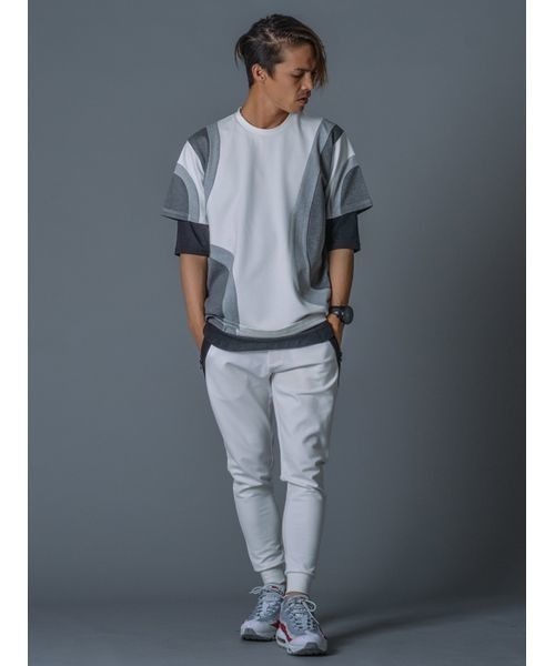 REGIEVO(レジエボ)の「【REGIEVO】ラウンド切替配色TEEシャツ アスレジャー ビッグシルエット(Tシャツ/カットソー・メンズ・ホワイト/ブラック・M/L/S)」の3枚目の写真