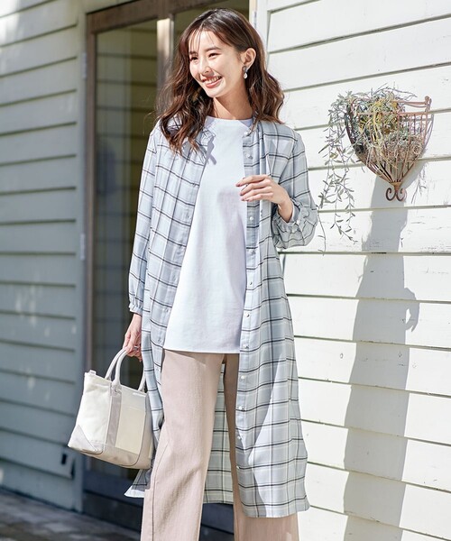 J.PRESS(ジェイプレス)の「【洗える】セルロース綾チェック ワンピース(シャツワンピース・レディース・ネイビー系3/サックスブルー系3・9/11)」の1枚目の写真
