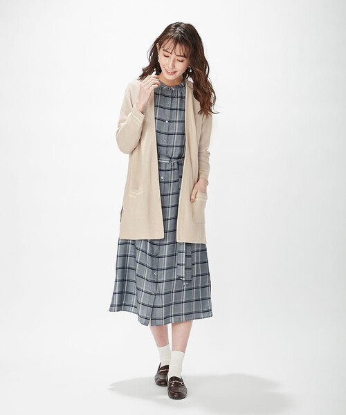 J.PRESS(ジェイプレス)の「【洗える】セルロース綾チェック ワンピース(シャツワンピース・レディース・ネイビー系3/サックスブルー系3・9/11)」の5枚目の写真