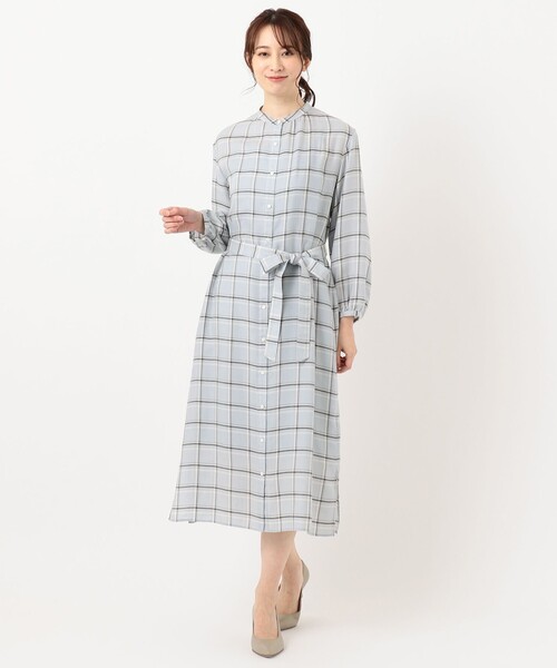 J.PRESS(ジェイプレス)の「【洗える】セルロース綾チェック ワンピース(シャツワンピース・レディース・ネイビー系3/サックスブルー系3・9/11)」の7枚目の写真