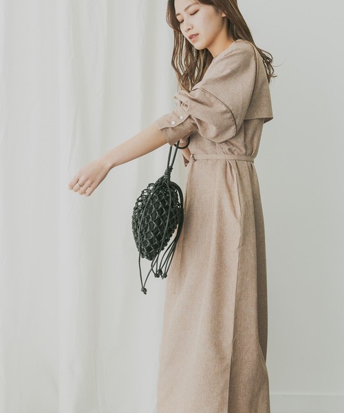 KBF+（ケービーエフプラス）の「KBF+　リネンライクUTILITYワンピース（ワンピース・レディース・ベージュ/レッド系その他/ブラック・ONE）」の14枚目の写真