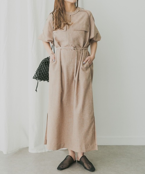 KBF+（ケービーエフプラス）の「KBF+　リネンライクUTILITYワンピース（ワンピース・レディース・ベージュ/レッド系その他/ブラック・ONE）」の15枚目の写真