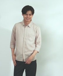 【BLUE STANDARD】しゃり感 涼しい フレンチオーガニックリネンミックス　7分袖シャツ