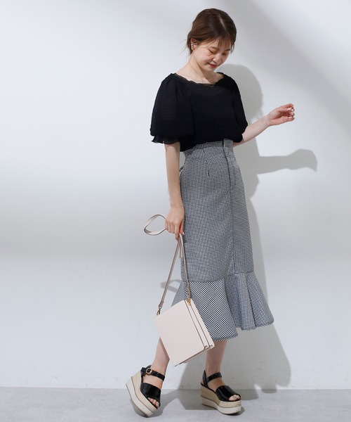 one after another NICE CLAUP（ワンアフターアナザーナイスクラップ）の「後ろレースアップマーメイドスカート（デニムスカート・レディース・ブラック系その他/アイボリー/ピンクベージュ/インディゴブルー/サックスブルー・FREE）」の21枚目の写真