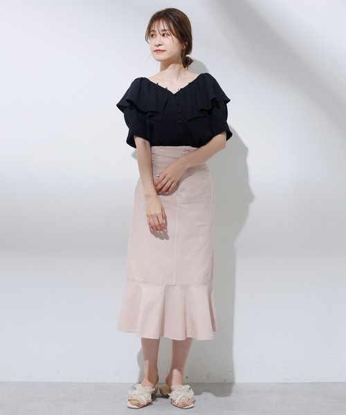 one after another NICE CLAUP（ワンアフターアナザーナイスクラップ）の「後ろレースアップマーメイドスカート（デニムスカート・レディース・ブラック系その他/アイボリー/ピンクベージュ/インディゴブルー/サックスブルー・FREE）」の9枚目の写真