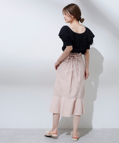 one after another NICE CLAUP（ワンアフターアナザーナイスクラップ）の「後ろレースアップマーメイドスカート（デニムスカート・レディース・ブラック系その他/アイボリー/ピンクベージュ/インディゴブルー/サックスブルー・FREE）」の10枚目の写真