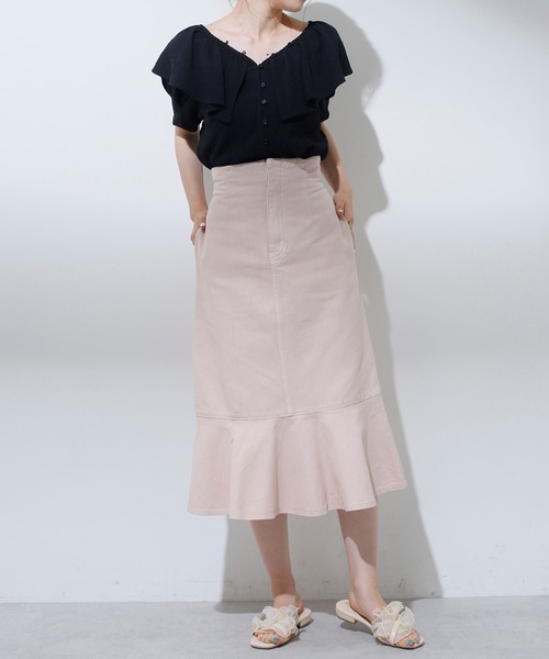 one after another NICE CLAUP（ワンアフターアナザーナイスクラップ）の「後ろレースアップマーメイドスカート（デニムスカート・レディース・ブラック系その他/アイボリー/ピンクベージュ/インディゴブルー/サックスブルー・FREE）」の8枚目の写真