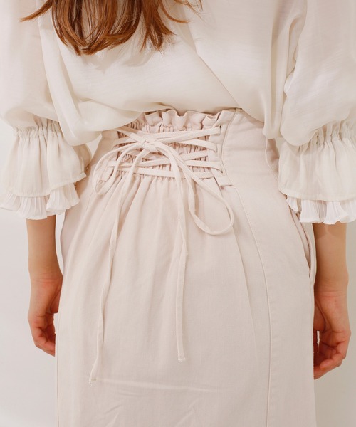 one after another NICE CLAUP（ワンアフターアナザーナイスクラップ）の「後ろレースアップマーメイドスカート（デニムスカート・レディース・ブラック系その他/アイボリー/ピンクベージュ/インディゴブルー/サックスブルー・FREE）」の14枚目の写真