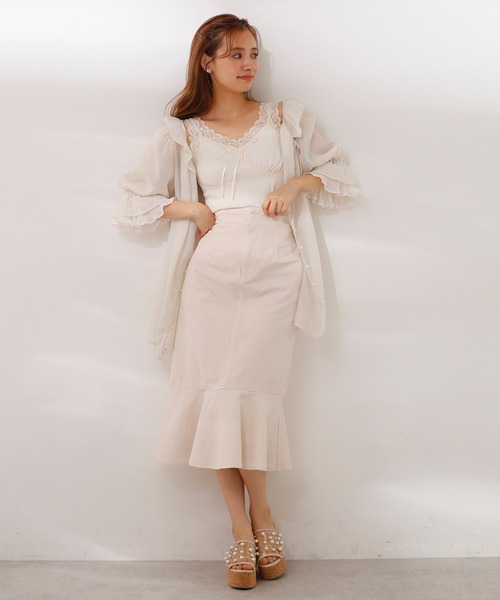 one after another NICE CLAUP（ワンアフターアナザーナイスクラップ）の「後ろレースアップマーメイドスカート（デニムスカート・レディース・ブラック系その他/アイボリー/ピンクベージュ/インディゴブルー/サックスブルー・FREE）」の15枚目の写真