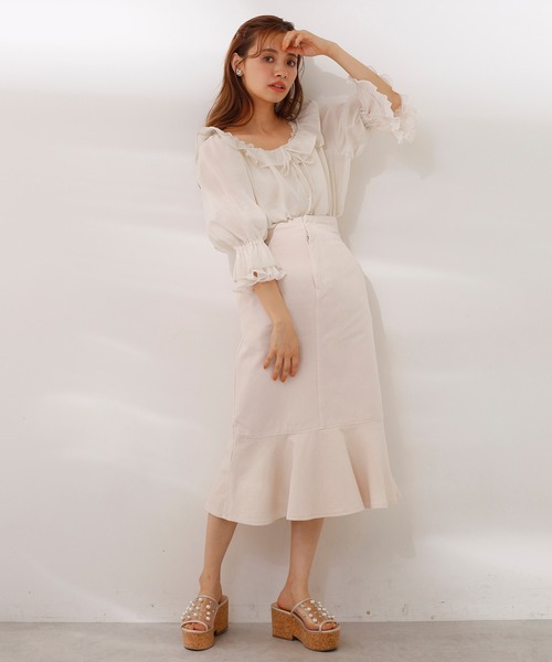 one after another NICE CLAUP（ワンアフターアナザーナイスクラップ）の「後ろレースアップマーメイドスカート（デニムスカート・レディース・ブラック系その他/アイボリー/ピンクベージュ/インディゴブルー/サックスブルー・FREE）」の17枚目の写真