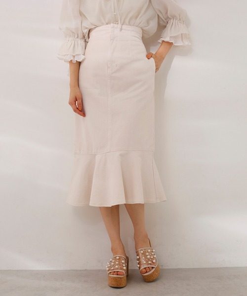 one after another NICE CLAUP（ワンアフターアナザーナイスクラップ）の「後ろレースアップマーメイドスカート（デニムスカート・レディース・ブラック系その他/アイボリー/ピンクベージュ/インディゴブルー/サックスブルー・FREE）」の12枚目の写真