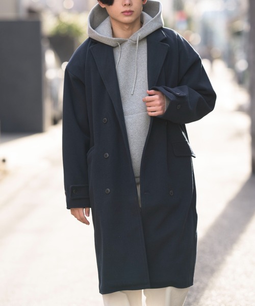 MAISON BREEZE（メゾンブリーズ）の「【MAISON BREEZE】オーバーサイズダブルブレストチェスターコート（チェスターコート・メンズ・ブラック/ベージュ/ネイビー/キャメル・S/M/L）」の4枚目の写真