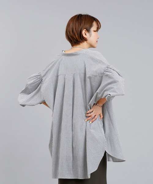 DouDou（ドゥドゥ）の「ストライプシャツ（シャツ/ブラウス・レディース・ブラック/ブルー・FREE）」の15枚目の写真