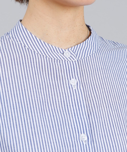 DouDou（ドゥドゥ）の「ストライプシャツ（シャツ/ブラウス・レディース・ブラック/ブルー・FREE）」の4枚目の写真