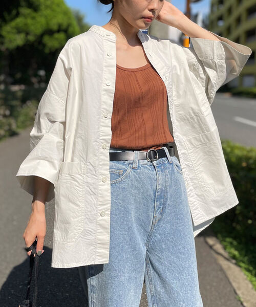 GLOSTER（グロスター）の「バンドカラービッグシャツ（シャツ/ブラウス・メンズ・キナリ/イエロー系その他3/ネイビー/レッド系その他3/チャコールグレー・FREE）」の2枚目の写真