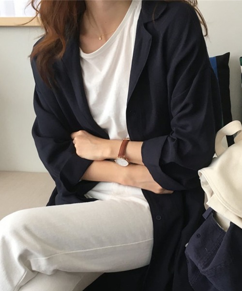 TheiaIvy(スィアアイビー)の「前開き羽織りシャツワンピース(シャツワンピース・レディース・ネイビー/ブラウン・M/S/L/XL)」の1枚目の写真