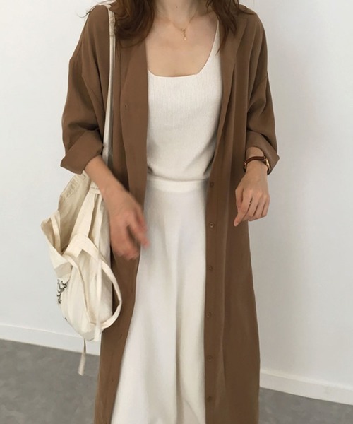 TheiaIvy(スィアアイビー)の「前開き羽織りシャツワンピース(シャツワンピース・レディース・ネイビー/ブラウン・M/S/L/XL)」の6枚目の写真
