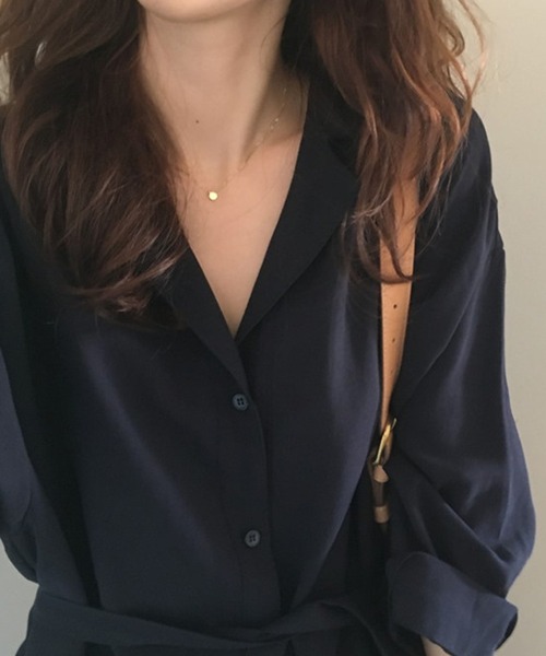 TheiaIvy(スィアアイビー)の「前開き羽織りシャツワンピース(シャツワンピース・レディース・ネイビー/ブラウン・M/S/L/XL)」の16枚目の写真