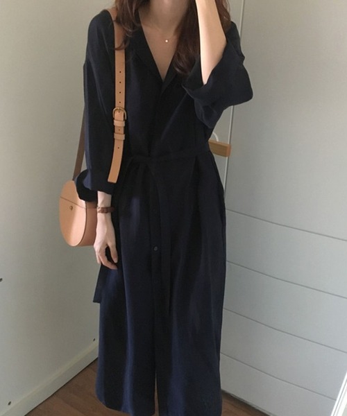 TheiaIvy(スィアアイビー)の「前開き羽織りシャツワンピース(シャツワンピース・レディース・ネイビー/ブラウン・M/S/L/XL)」の17枚目の写真