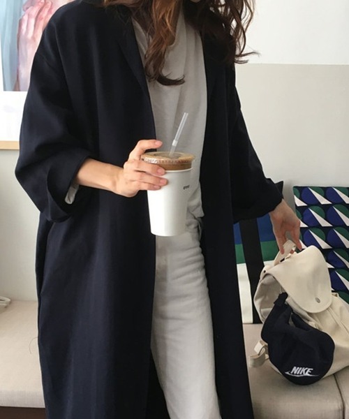 TheiaIvy(スィアアイビー)の「前開き羽織りシャツワンピース(シャツワンピース・レディース・ネイビー/ブラウン・M/S/L/XL)」の19枚目の写真