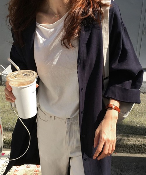 TheiaIvy(スィアアイビー)の「前開き羽織りシャツワンピース(シャツワンピース・レディース・ネイビー/ブラウン・M/S/L/XL)」の21枚目の写真