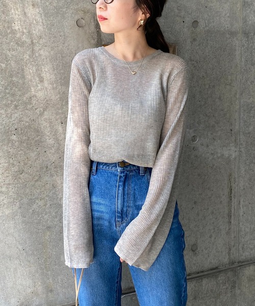 CAPRICIEUX LE'MAGE(カプリシューレマージュ)の「シアーリブプルオーバー(ニット/セーター・レディース・チャコールグレー/ライトベージュ/グレイッシュベージュ・FREE)」の4枚目の写真