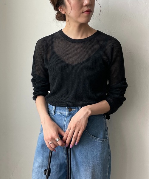 CAPRICIEUX LE'MAGE(カプリシューレマージュ)の「シアーリブプルオーバー(ニット/セーター・レディース・チャコールグレー/ライトベージュ/グレイッシュベージュ・FREE)」の8枚目の写真