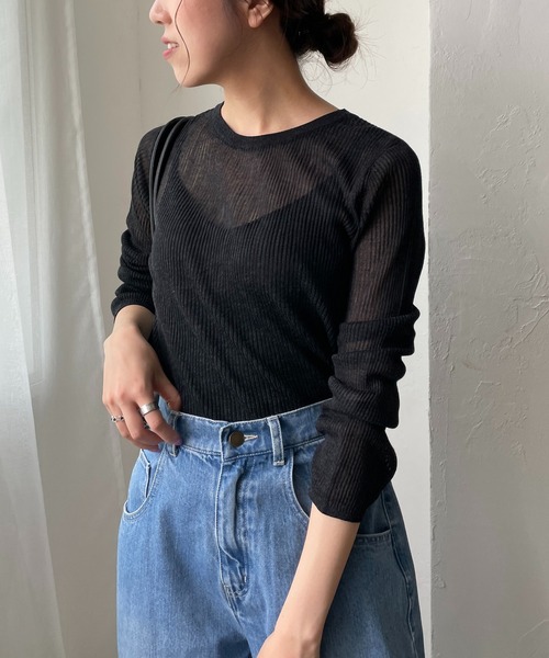 CAPRICIEUX LE'MAGE(カプリシューレマージュ)の「シアーリブプルオーバー(ニット/セーター・レディース・チャコールグレー/ライトベージュ/グレイッシュベージュ・FREE)」の21枚目の写真