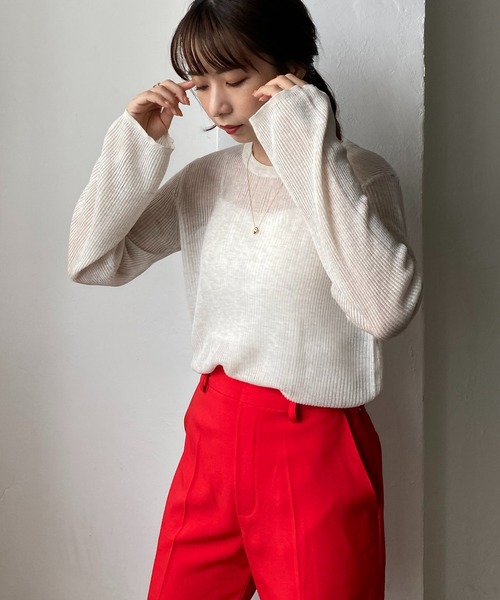 CAPRICIEUX LE'MAGE(カプリシューレマージュ)の「シアーリブプルオーバー(ニット/セーター・レディース・チャコールグレー/ライトベージュ/グレイッシュベージュ・FREE)」の6枚目の写真