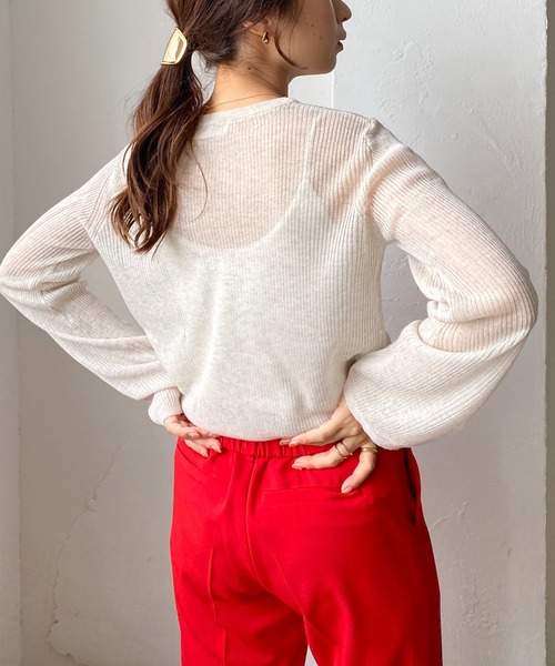 CAPRICIEUX LE'MAGE(カプリシューレマージュ)の「シアーリブプルオーバー(ニット/セーター・レディース・チャコールグレー/ライトベージュ/グレイッシュベージュ・FREE)」の9枚目の写真