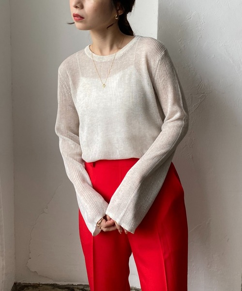 CAPRICIEUX LE'MAGE(カプリシューレマージュ)の「シアーリブプルオーバー(ニット/セーター・レディース・チャコールグレー/ライトベージュ/グレイッシュベージュ・FREE)」の22枚目の写真