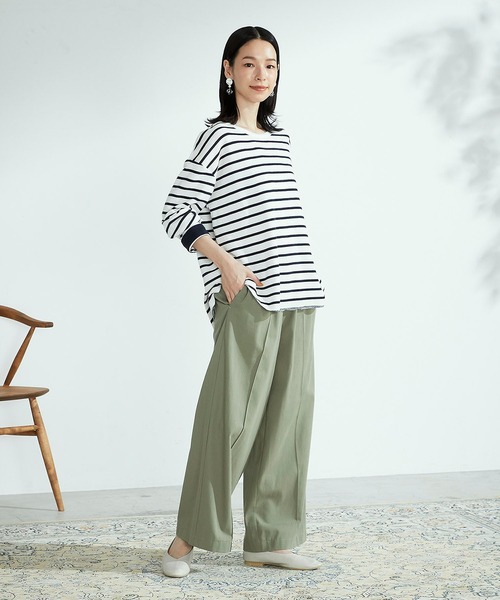 ONIGIRI（オニギリ）の「ボーダー　ロングＴシャツ（Tシャツ/カットソー・レディース・ラベンダー/ホワイト×ネイビー・MEDIUM/LARGE）」の7枚目の写真