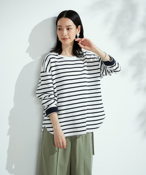 ONIGIRI（オニギリ）の「ボーダー　ロングＴシャツ（Tシャツ/カットソー・レディース・ラベンダー/ホワイト×ネイビー・MEDIUM/LARGE）」の12枚目の写真