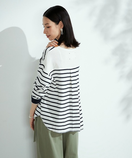 ONIGIRI（オニギリ）の「ボーダー　ロングＴシャツ（Tシャツ/カットソー・レディース・ラベンダー/ホワイト×ネイビー・MEDIUM/LARGE）」の10枚目の写真