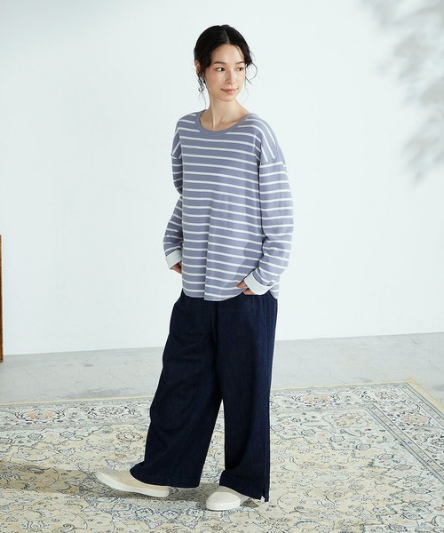 ONIGIRI（オニギリ）の「ボーダー　ロングＴシャツ（Tシャツ/カットソー・レディース・ラベンダー/ホワイト×ネイビー・MEDIUM/LARGE）」の5枚目の写真
