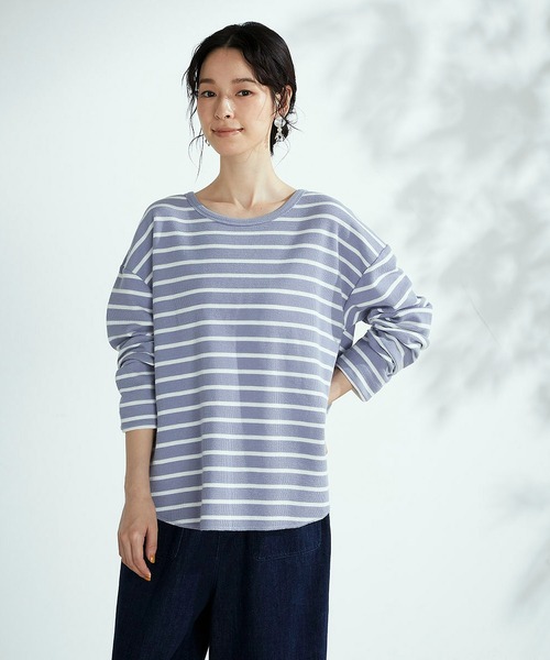 ONIGIRI（オニギリ）の「ボーダー　ロングＴシャツ（Tシャツ/カットソー・レディース・ラベンダー/ホワイト×ネイビー・MEDIUM/LARGE）」の19枚目の写真