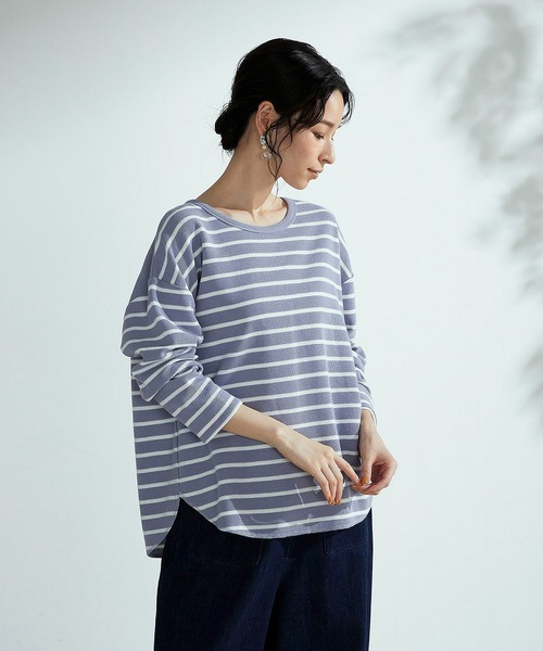 ONIGIRI（オニギリ）の「ボーダー　ロングＴシャツ（Tシャツ/カットソー・レディース・ラベンダー/ホワイト×ネイビー・MEDIUM/LARGE）」の14枚目の写真